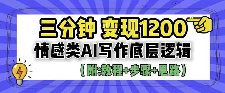 【第1970期】情感类AI写作底层逻辑，3分钟掌握变现技巧（附：详细教程及步骤+独家资料）【揭秘】