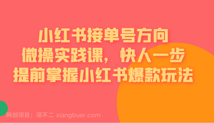 【第2304期】小红书接单号方向微操实践课，快人一步提前掌握小红书爆款玩法