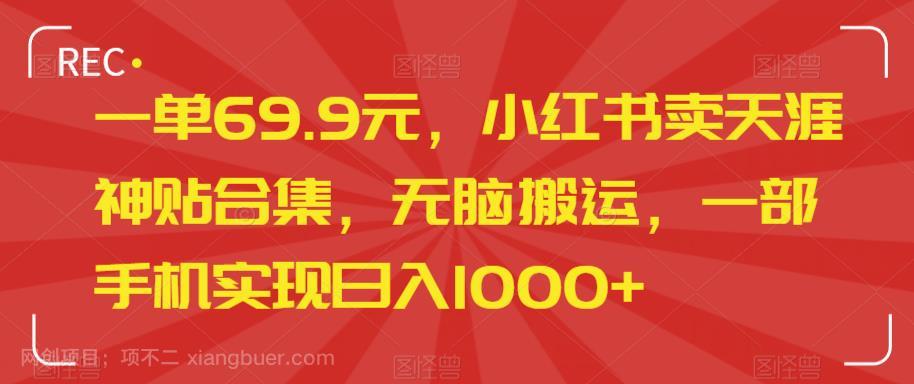 【第2657期】一单69.9元，小红书卖天涯神贴合集，无脑搬运，一部手机实现日入1000+