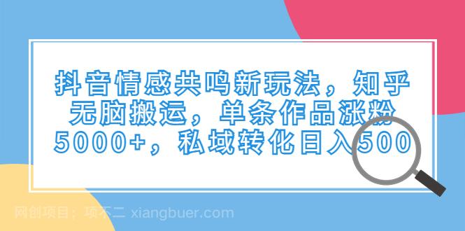 【第2823期】抖音情感共鸣新玩法，知乎无脑搬运，单条作品涨粉5000+，私域转化日入500