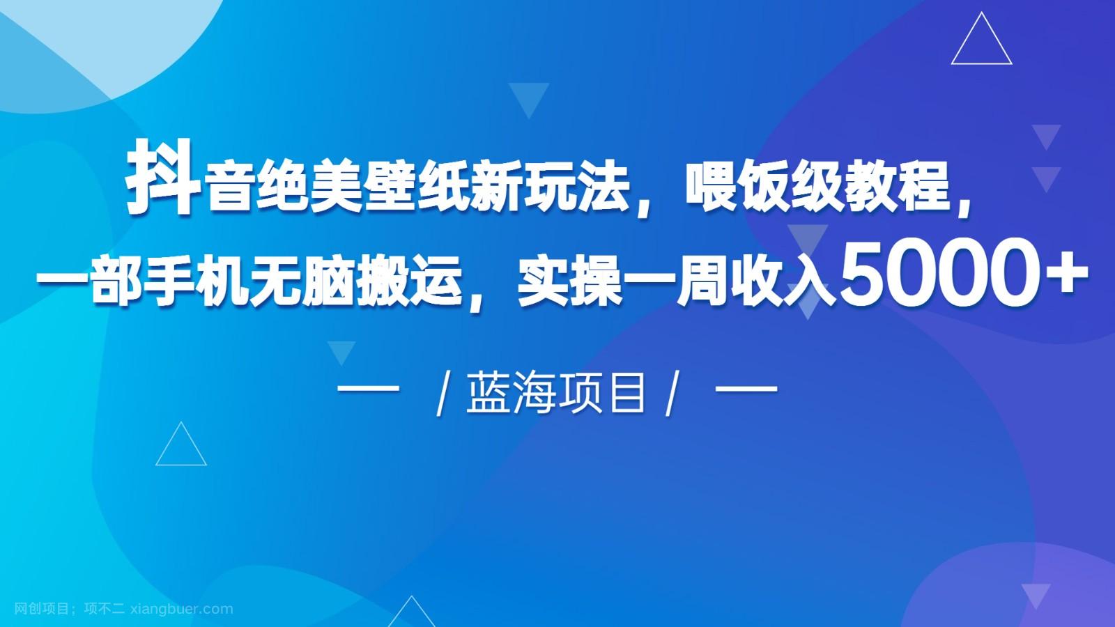 【第2977期】抖音绝美壁纸新玩法，喂饭级教程，一部手机无脑搬运，实操一周收入5000