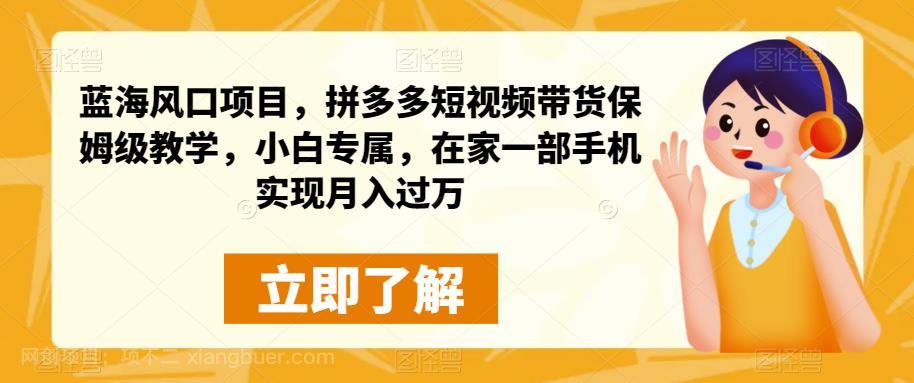 【第3393期】蓝海风口项目，拼多多短视频带货保姆级教学，小白专属，在家一部手机实现月入过万