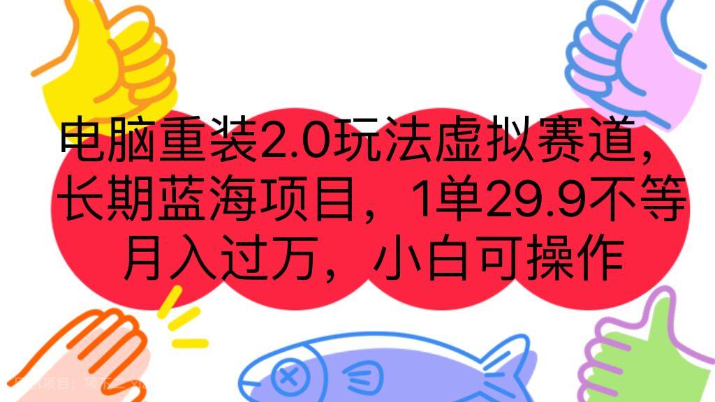 【第3506期】电脑重装2.0玩法虚拟赛道，长期蓝海项目 一单29.9不等 月入过万 小白可操作