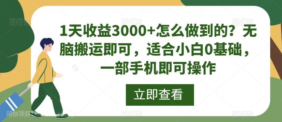 【第3694期】1天收益3000+怎么做到的无脑搬运即可，适合小白0基础，一部手机即可操作