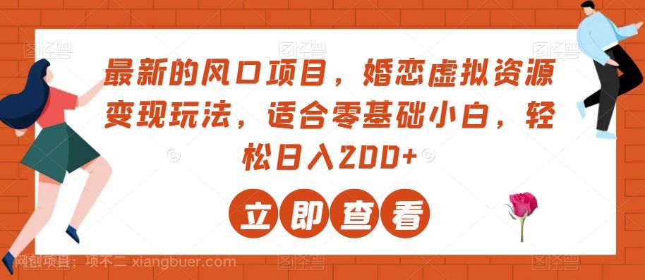 【第3919期】最新的风口项目，婚恋虚拟资源变现玩法，适合零基础小白，轻松日入200+