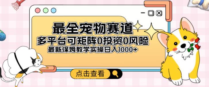 【第3955期】全新宠物赛道多平台轻松日入500+，0风险，0投资，可矩阵长期收入