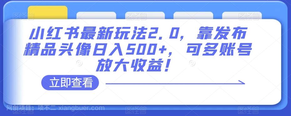 【第7211期】小红书最新玩法2.0，靠发布精品头像日入500+，可多账号放大收益！【揭秘】