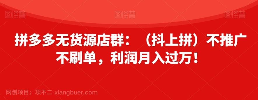 【第7576期】拼多多无货源店群：（抖上拼）不推广不刷单，利润月入过万！【揭秘】