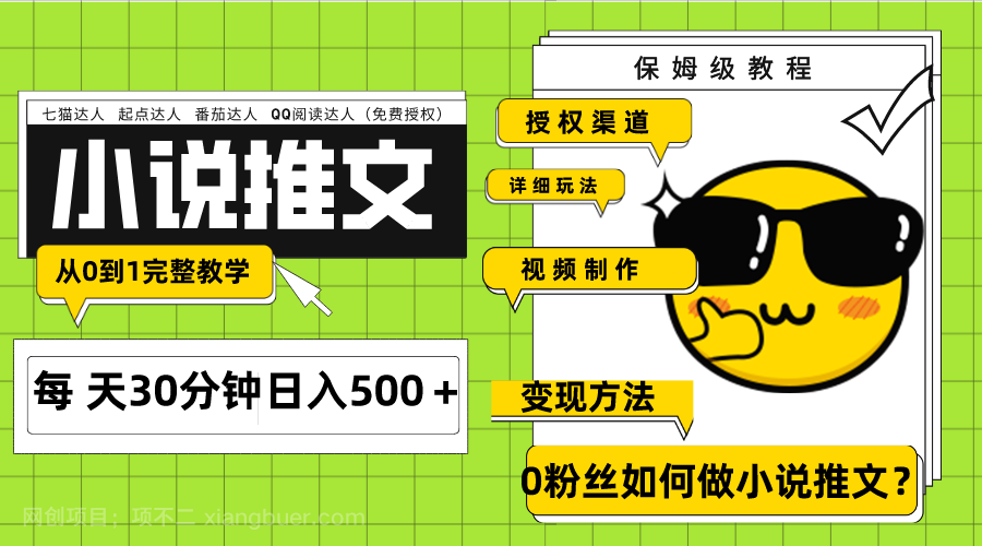 【第7741期】Ai小说推文每天20分钟日入500＋授权渠道 引流变现 从0到1完整教学（7节课）