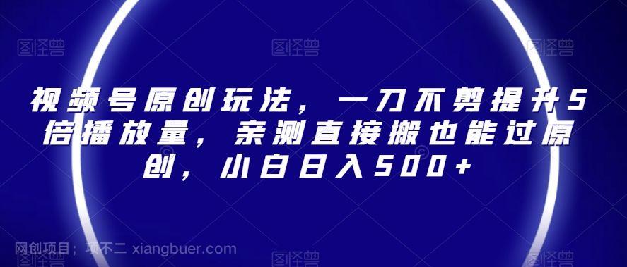 【第9076期】视频号原创玩法，一刀不剪提升5倍播放量，亲测直接搬也能过原创，小白日入500+【揭秘】