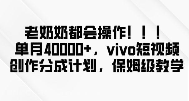 【第9128期】老奶奶都会操作，新平台无脑操作，单月40000+，vivo短视频创作分成计划【揭秘】