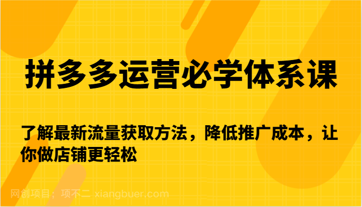 【第10808期】拼多多运营必学体系课-了解最新流量获取方法，降低推广成本，让你做店铺更轻松