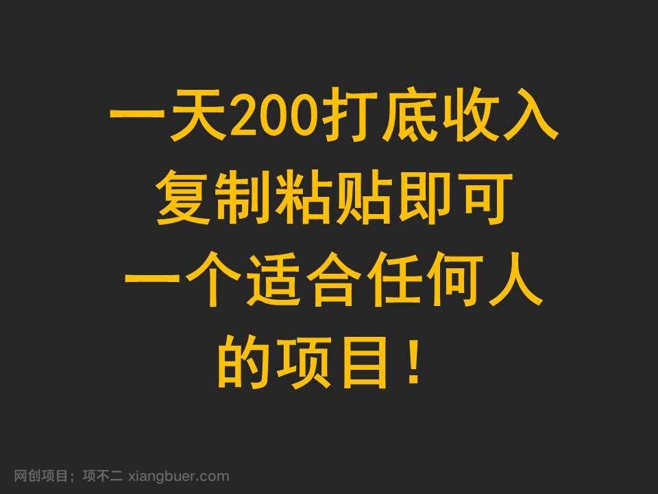 【第11764期】一天200打底收入，复制粘贴即可，一个适合任何人的项目！