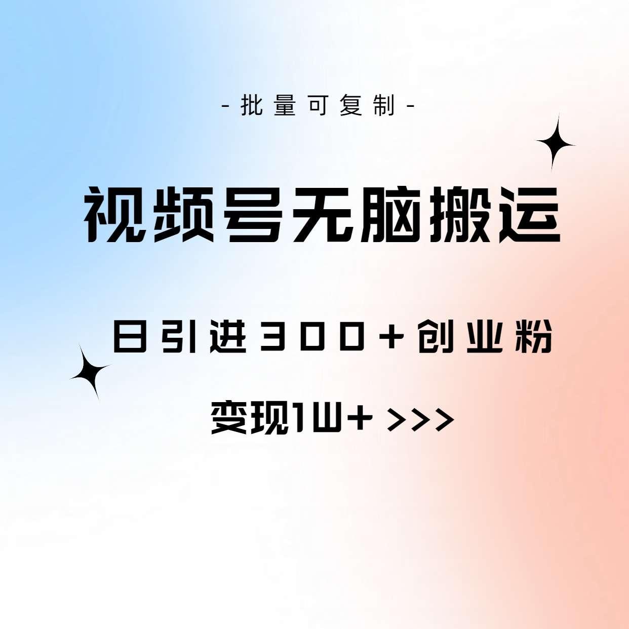 【第11847期】视频号无脑搬运日引300+创业粉，变现1W+可批量复制