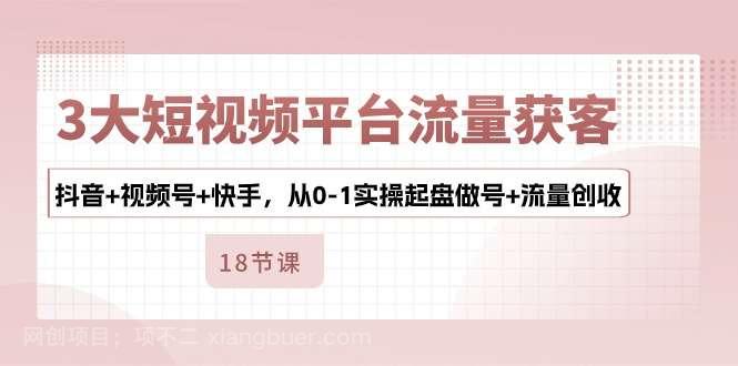 【第12055期】3大短视频平台流量获客，抖音+视频号+快手，从0-1实操起盘做号+流量创收