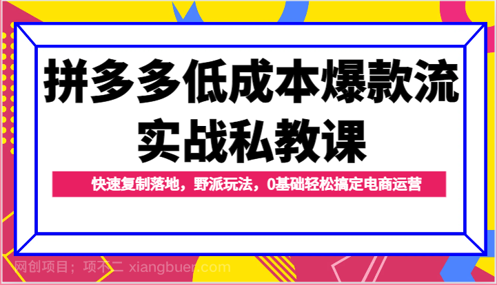 【第12584期】拼多多低成本爆款流实战私教课，快速复制落地，野派玩法，0基础轻松搞定电商运