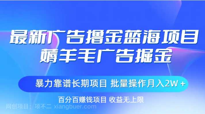 【第12673期】最新广告撸金蓝海项目，薅羊毛广告掘金 长期项目 批量操作月入2W＋