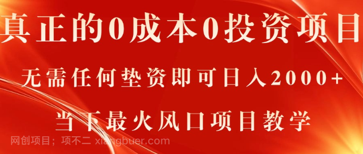 【第12807期】真正的0成本0投资项目，无需任何垫资即可日入2000+，当下最火风口项目教学