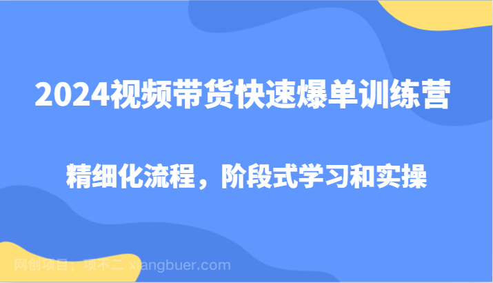 【第13226期】2024视频带货快速爆单训练营，精细化流程，阶段式学习和实操