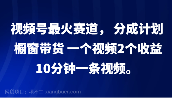 【第13496期】视频号最火赛道， 分成计划， 橱窗带货，一个视频2个收益，10分钟一条视频。 