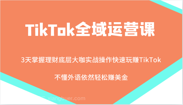 【第13596期】TikTok全域运营课，大咖实战操作快速玩赚TikTok，不懂外语依然轻松赚美金！