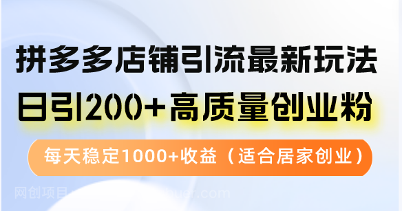 【第13906期】拼多多店铺引流最新玩法，日引200+高质量创业粉，每天稳定1000+收益