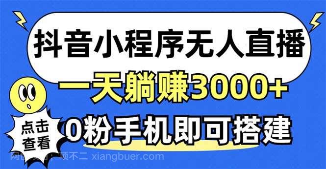 【第14024期】抖音小程序无人直播，一天躺赚3000+，0粉手机可搭建，不违规不限流