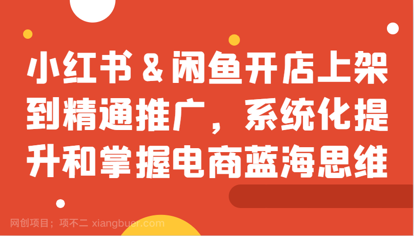 【第14296期】小红书&闲鱼开店上架到精通推广，系统化提升和掌握电商蓝海思维