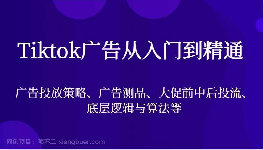 【第14541期】Tiktok广告从入门到精通，广告投放策略、广告测品、大促前中后投流、底层逻辑与算法等