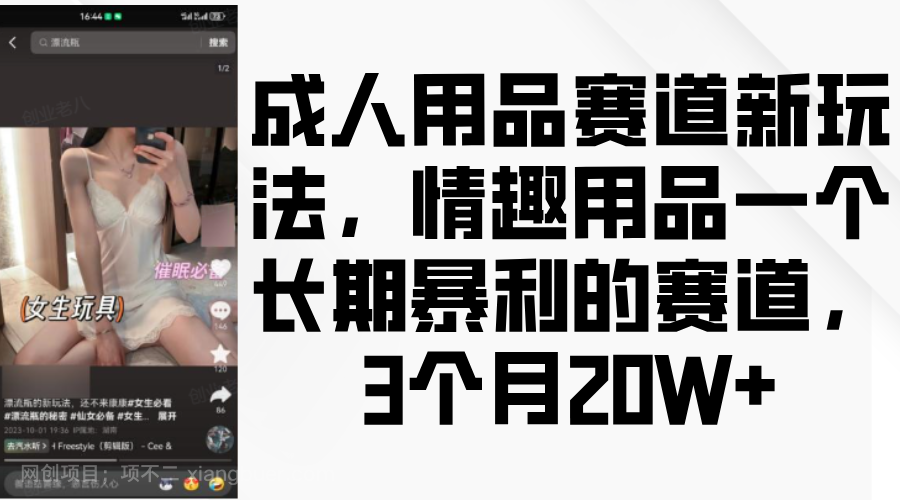 【第14712期】成人用品赛道新玩法，情趣用品一个长期暴利的赛道，3个月20W+