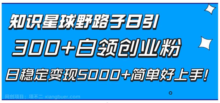 【第9085期】知识星球野路子日引300+白领创业粉，日稳定变现5000+简单好上手！