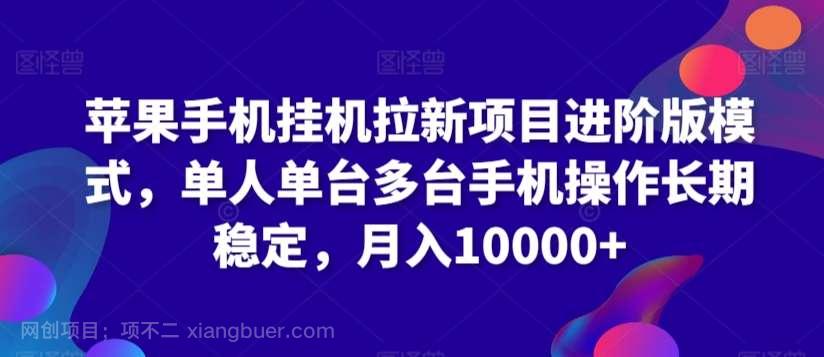 【第10989期】苹果手机挂机拉新项目进阶版模式，单人单台多台手机操作长期稳定，月入10000+【揭秘】