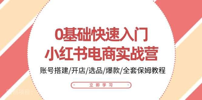 【第12034期】0基础快速入门小红书电商实战营：账号搭建/开店/选品/爆款/全套保姆教程