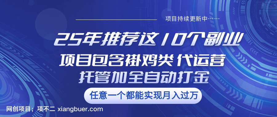 【第15207期】25年推荐这10个副业 项目包含褂鸡类、代运营托管类、全自动打金类